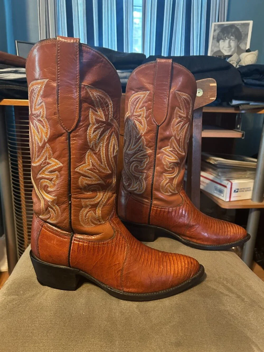 Cowtown Teju Lizard Cognac Cowboy Boots 8.5 D